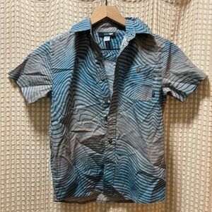 Blue and Gray Wave Pattern Kids Button Down Shirt
